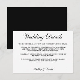 Moderne elegante Schwarz-Weiß-Hochzeitsdetails B Einladung