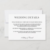 Moderne elegante Schwarz-Weiß-Hochzeitsdetails BL Einladung (Vorderseite)