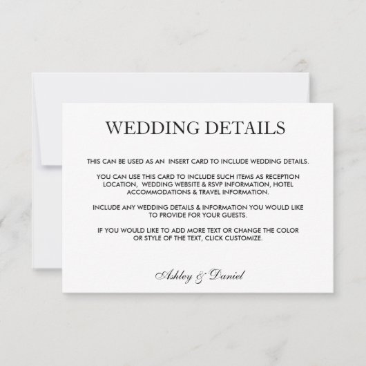 Moderne elegante Schwarz-Weiß-Hochzeitsdetails BL Einladung (Vorderseite)