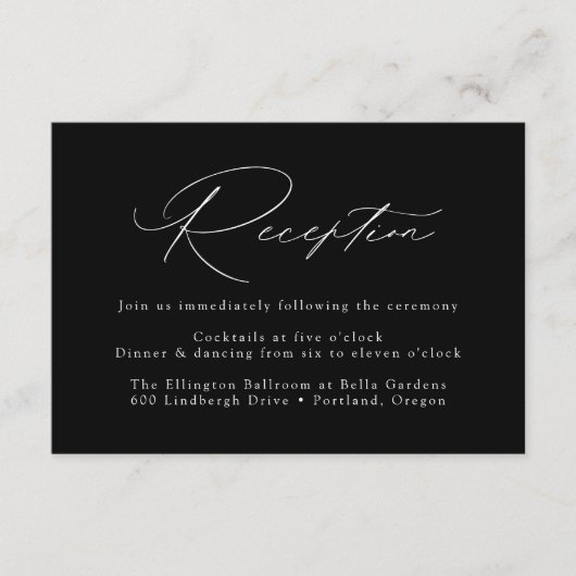 Moderne, elegante Schwarz-Weiß-Hochzeitsempfehlung Begleitkarte (Vorderseite)