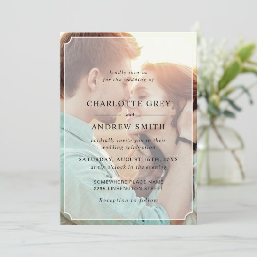 Moderne elegante Schwarz-Weiß-Hochzeitsfeier Einladung (Stehend Vorderseite)