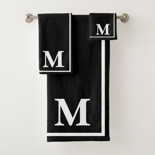Moderne elegante Schwarz-Weiß-Monogramm Badhandtuch Set (Insitu)