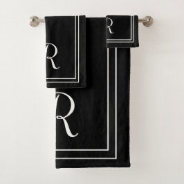 Moderne elegante Schwarz-Weiß-Monogramm Badhandtuch Set
