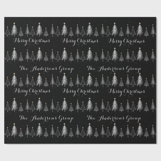 Moderne elegante Schwarz-Weiß-Pine-Bäume Weihnacht Geschenkpapier (Flach)