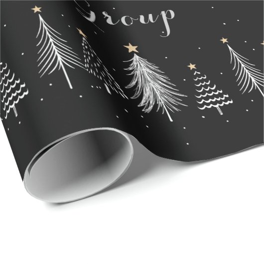 Moderne elegante Schwarz-Weiß-Pine-Bäume Weihnacht Geschenkpapier (Rolleneckpunkt)