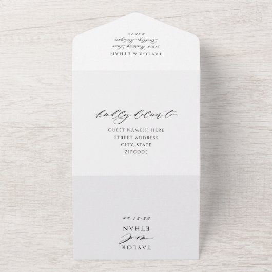 Moderne elegante Schwarz-Weiß-QR-Hochzeit All In One Einladung (Außenbereich)