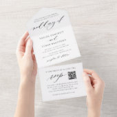 Moderne elegante Schwarz-Weiß-QR-Hochzeit All In One Einladung (Abreißen)