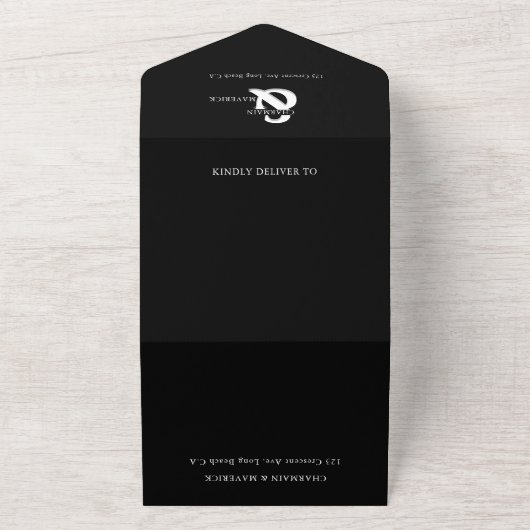 Moderne elegante Schwarz-Weiß-QR-Hochzeit All In One Einladung (Außenbereich)