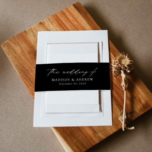 Moderne, elegante Schwarz-Weiß-Script-Hochzeit Einladungsbanderole