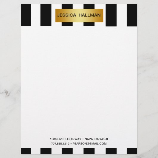 Moderne, elegante Schwarz-Weiß-Streifen mit golden Briefbogen (Vorderseite)
