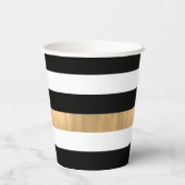 Moderne Elegante Schwarz, Weiß und Gold gestreift Pappbecher (Rückseite)