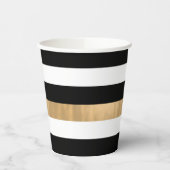 Moderne Elegante Schwarz, Weiß und Gold gestreift Pappbecher (Links)