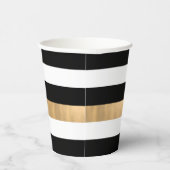 Moderne Elegante Schwarz, Weiß und Gold gestreift Pappbecher (Rechts)