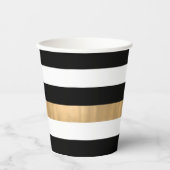 Moderne Elegante Schwarz, Weiß und Gold gestreift Pappbecher (Vorderseite)