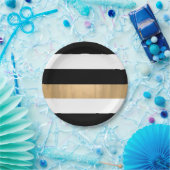 Moderne Elegante Schwarz, Weiß und Gold gestreift Pappteller (Party)