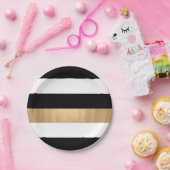 Moderne Elegante Schwarz, Weiß und Gold gestreift Pappteller (Party)