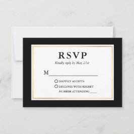 Moderne, elegante Schwarz-weiße Goldrahmen RSVP Karte