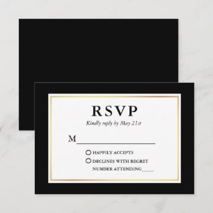 Moderne, elegante Schwarz-weiße Goldrahmen RSVP Karte