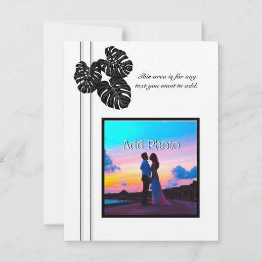 Moderne elegante, Schwarz-weiße grafische Blätter Save The Date (Rückseite)