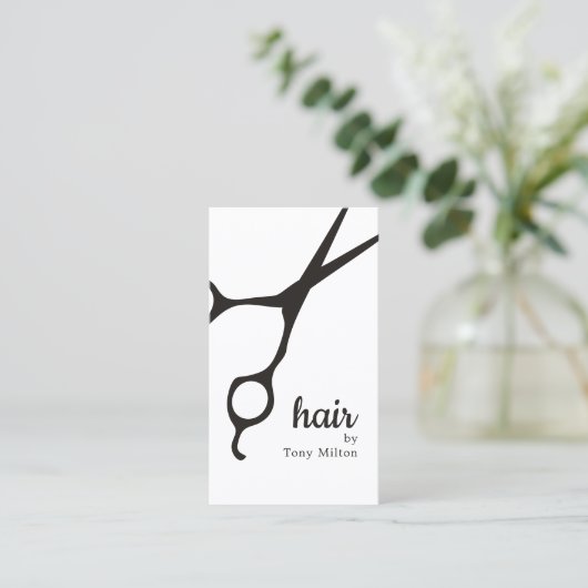 Moderne Elegante Schwarz-weiße Haarstylistin Visitenkarte (Stehend Vorderseite)