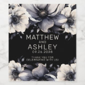 Moderne, elegante Schwarz-weiße Hochzeit mit Flora Weinetikett (Einzelnes Label)