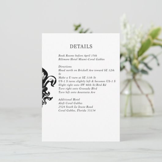 Moderne elegante Schwarz-weiße Hochzeitskarte Begleitkarte (Stehend Vorderseite)