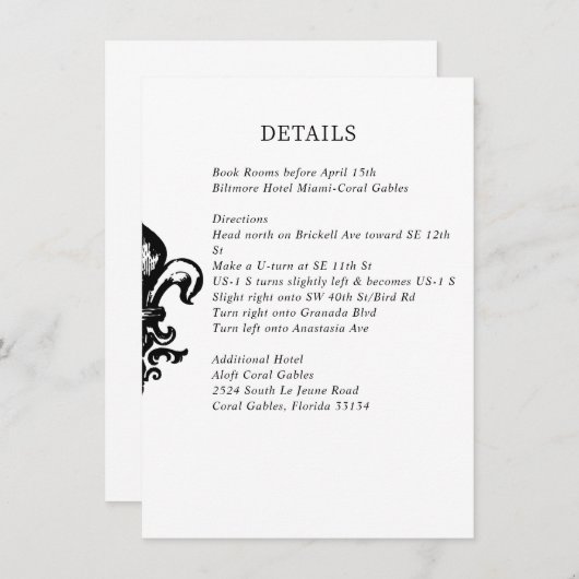 Moderne elegante Schwarz-weiße Hochzeitskarte Begleitkarte (Vorne/Hinten)