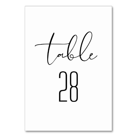 Moderne, elegante Schwarz-weiße Hochzeitssattelkar Tischnummer (Vorderseite)