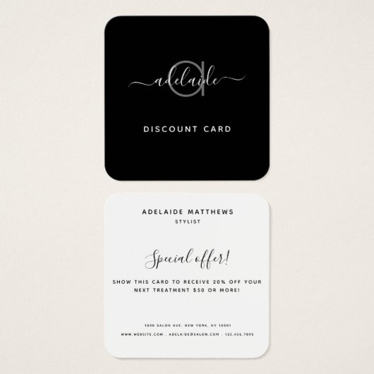 Moderne elegante Schwarz-weiße Monogram Discount C (Vorne & Hinten)