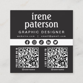 Moderne, elegante Schwarz-weiße QR Code Social Med Quadratische Visitenkarte