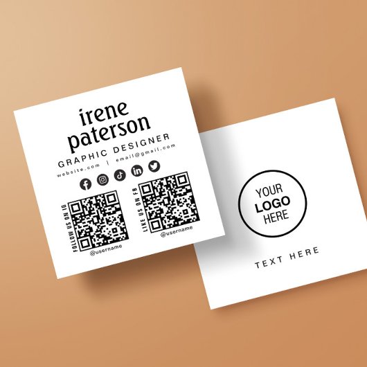 Moderne, elegante Schwarz-weiße QR Code Social Med Quadratische Visitenkarte