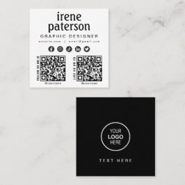 Moderne, elegante Schwarz-weiße QR Code Social Med Quadratische Visitenkarte