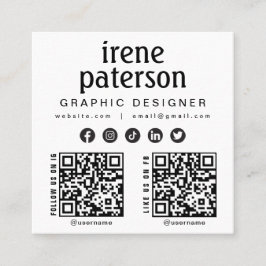 Moderne, elegante Schwarz-weiße QR Code Social Med Quadratische Visitenkarte