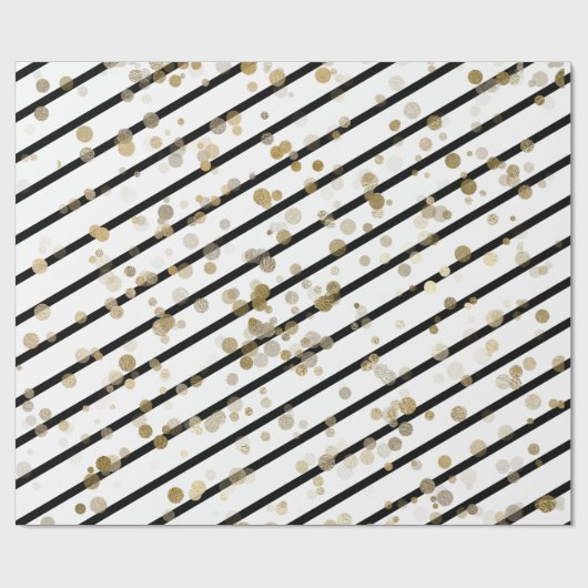 Moderne, elegante Schwarz-weiße Stripe-Gold-Punkte Geschenkpapier (Flach)