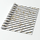 Moderne, elegante Schwarz-weiße Stripe-Gold-Punkte Geschenkpapier (Ungerollt)