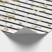 Moderne, elegante Schwarz-weiße Stripe-Gold-Punkte Geschenkpapier (Ecke)