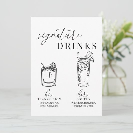 Moderne elegante schwarz-weiße Unterschrift Geträn (Stehend Vorderseite)