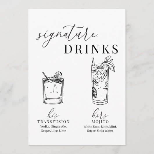 Moderne elegante schwarz-weiße Unterschrift Geträn (Vorderseite)