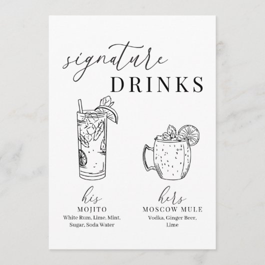 Moderne elegante schwarz-weiße Unterschrift Geträn (Vorderseite)