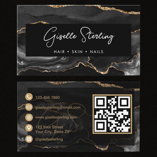 Moderne elegante schwarze Achat-QR-Code Visitenkarte
