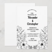 Moderne elegante Schwarze Botanische Blumenhochzei Einladung (Vorne/Hinten)