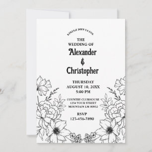 Moderne elegante Schwarze Botanische Blumenhochzei Einladung
