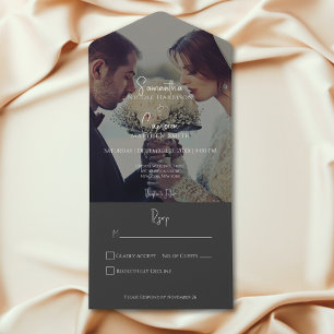 Moderne elegante schwarze Foto-Hochzeit ohne Abend All In One Einladung