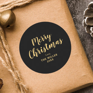 Moderne elegante schwarze frohe Weihnachten Famili Runder Aufkleber