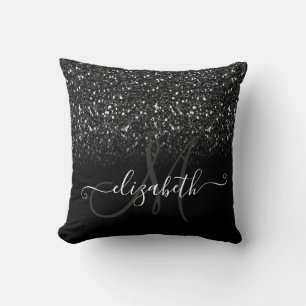 Moderne elegante schwarze Glitter-Monogramm Kissen
