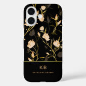 Moderne elegante schwarze Gold-Blumenmuster  Case-Mate iPhone Hülle (Rückseite)