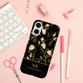 Moderne elegante schwarze Gold-Blumenmuster  Case-Mate iPhone Hülle
