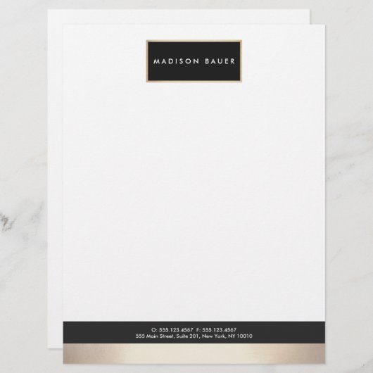 Moderne Elegante Schwarze Gold Plaque Beruflich Briefbogen (Vorne/Hinten)