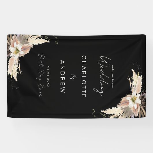 Moderne, elegante, schwarze Hochzeit Banner (Horizontal)