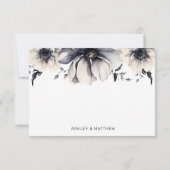 Moderne elegante Schwarze Hochzeit mit Flora Dankeskarte (Rückseite)